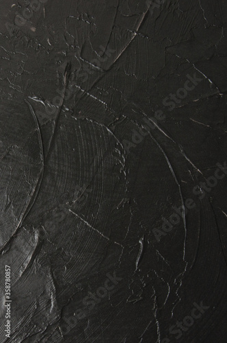 Dark gray concrete or textured putty on the wall, background with copy space.