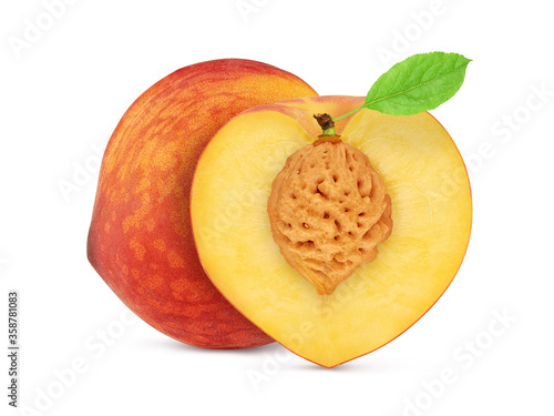 Half and whole of peaches. Isolated with clipping path