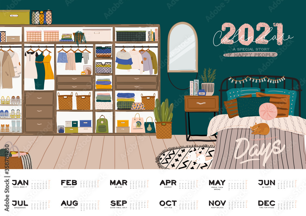 Wall calendar. 2021 Yearly Planner with all Months. Good school ...