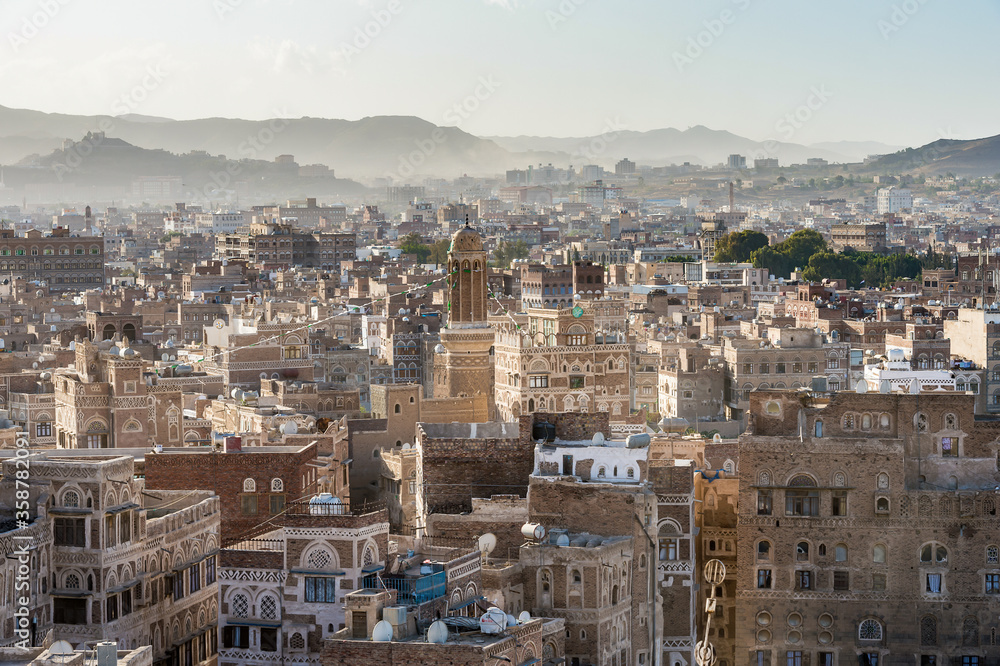 It's Architecture of the Old Town of Sana'a, Yemen. UNESCO World heritage