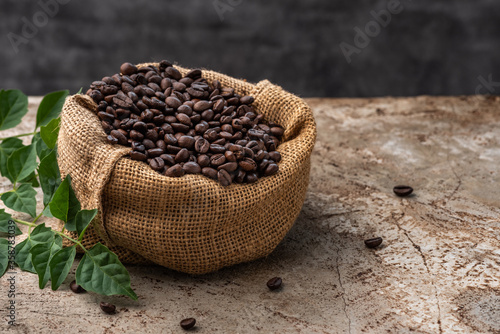 space coffee bean in sack food background © chachamp