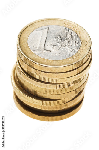 Euro Coin currency stacks on white background. European money coins isolated on white.