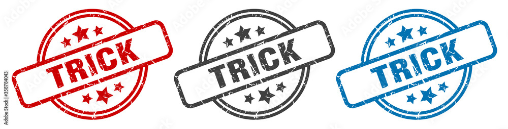 trick stamp. trick round isolated sign. trick label set trick stamp. trick round isolated sign. trick label set