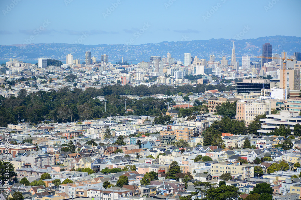 San Francisco California USA - August 17, 2019: Panoramic view to the city from Grandview Park