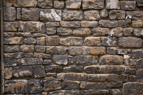 Antique brickwirk or stone wall. Grunge concept. Abstract brown texture or background in retro style.