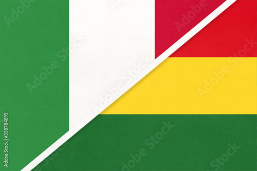 Italy and Bolivia  symbol of two national flags from textile. Championship between two countries.