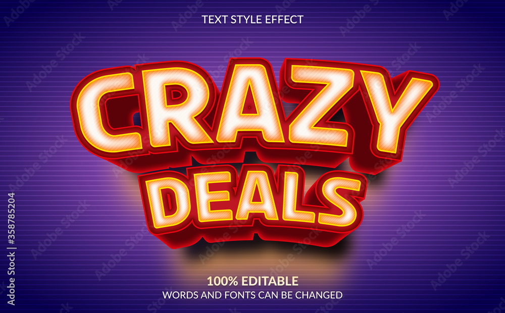 Editable Text Effect, Crazy Deals Text Style