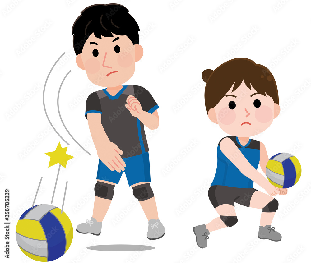 バレーボールをする 男性 女性 イラスト Stock Vector Adobe Stock
