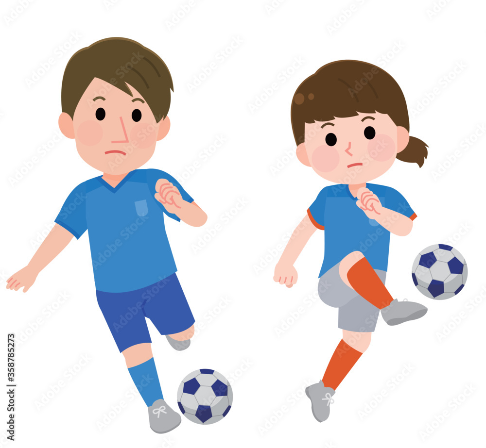 サッカーをする 男性 女性 イラスト Stock Vector Adobe Stock