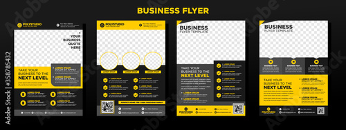 Business Fitness Flyer set yellow color design corporate template design for annual report company leaflet cover
