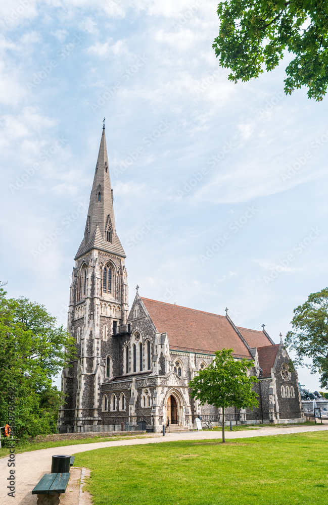 Copenhagen, Denmark. View of St. Alban's Church or the English Church at summer day. Copenhagen, Denmark. View of St. Alban's Church or the English Church at summer day.