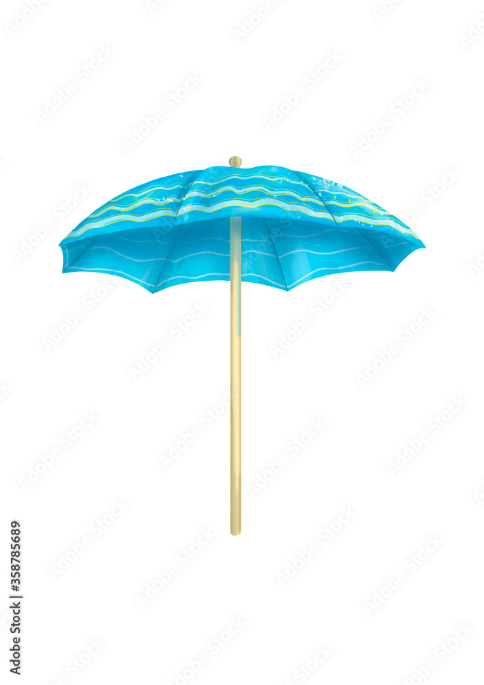 Obraz premium Blue Umbrella, isolated on white background, Hand drawn illustration.