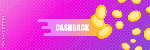 vector cash back icon isolated on modern violet background. cashback or money refund horizontal banner background