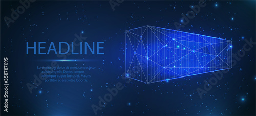 Cargo container isolated on a blue background. Lowpoly wireframe digital vector illustration. Polygonal style vector illustration.