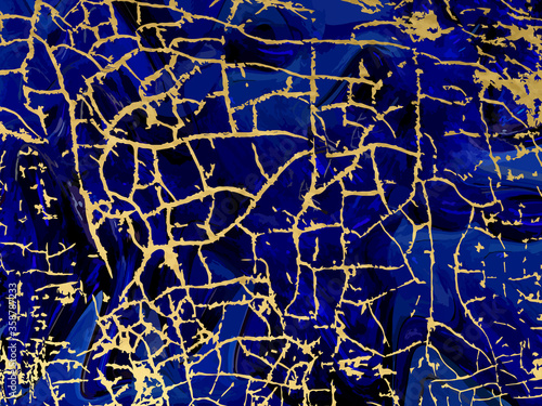 Gold and blue marbling texture design for poster, brochure, invitation, cover book, catalog. Vector