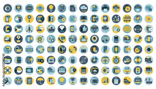Business, management, finances and technology icon set for website and mobile applications. Flat vector illustration	
