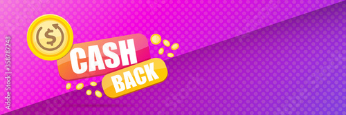 vector cash back icon isolated on modern violet background. cashback or money refund horizontal banner background
