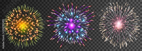 Set of isolated vector fireworks