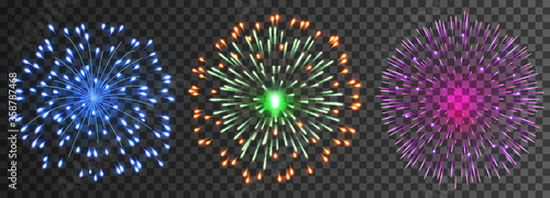 Set of isolated vector fireworks