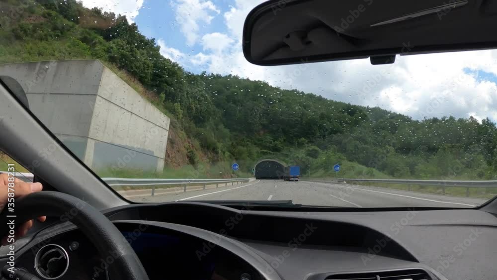 Time lapse driver point of view driving inside a car on a highway road Time lapse driver point of view driving inside a car on a highway road