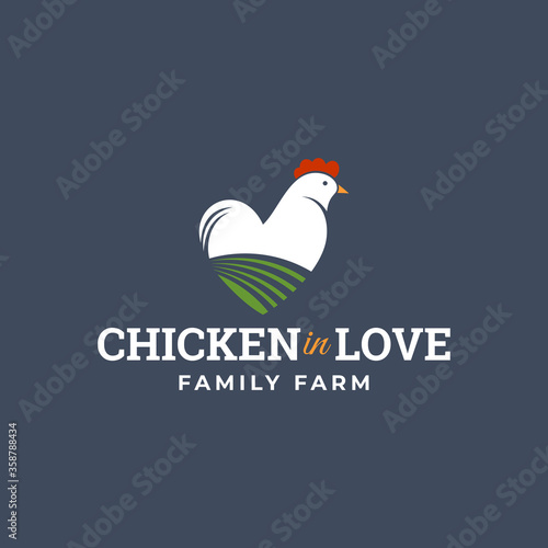 Chicken Farm with Love Shape logo template