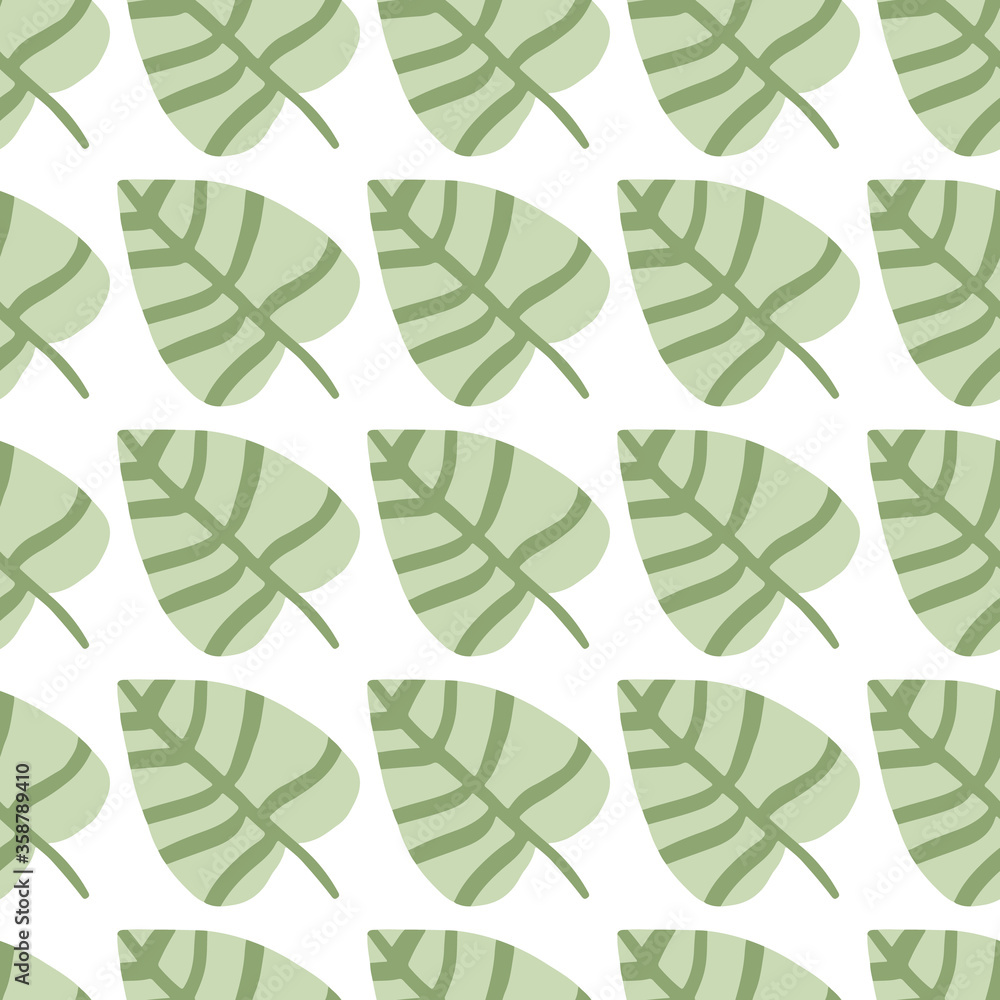Geometric leaves seamless pattern on white background. Simple botanical backdrop. Foliage wallpaper.