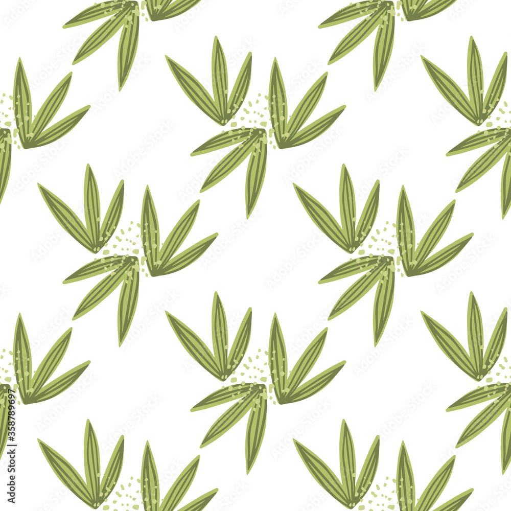 Fototapeta premium Modern leaves seamless pattern on white background. Abstract leaf endless wallpaper.