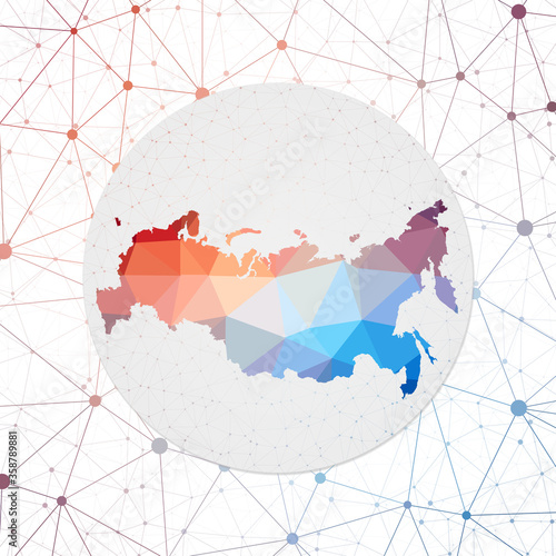 Abstract vector map of Russia. Technology in the country geometric style poster. Polygonal Russia map on 3D triangular mesh background. EPS10 Vector.