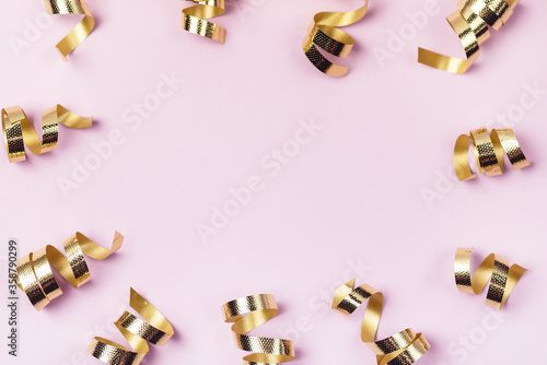 Gold and Silver Confetti on Pink Background Sparkly Background Holiday Celebration Concept Festive Background New Year Frame