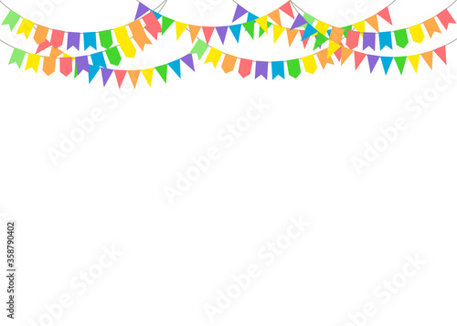 Very sweet colorful pastel pendant hanging above. Vector illustration. Party invitation with carnival flag garlands with some copy space for your text.