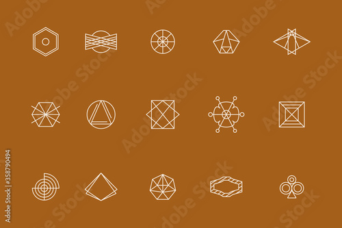 Geometric shape linear icon and sign set