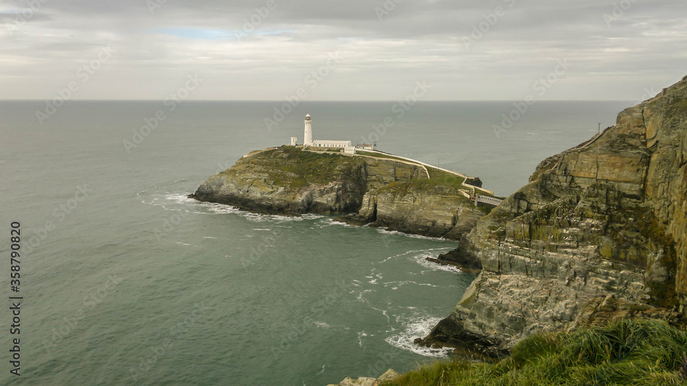 South Stack Lighthouse in Anglesey, Wales, UK - View without the sun.