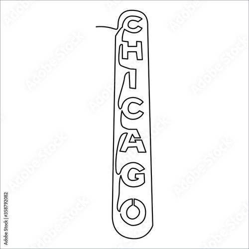 one line continuous drawing horizontal chicago signage symbol