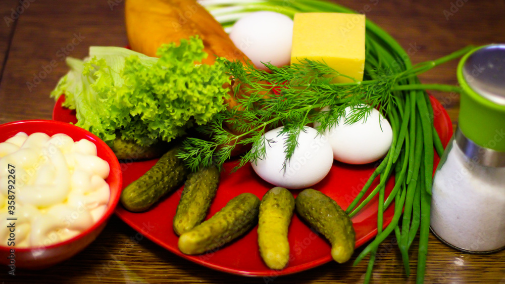 Ingredients for making a delicious salad. Ingredients for making a delicious salad.