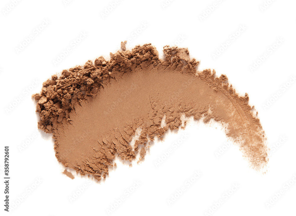 Bronzer or eye shadow swatch smear smudge isolated on white. Brown makeup face powder Bronzer or eye shadow swatch smear smudge isolated on white. Brown makeup face powder