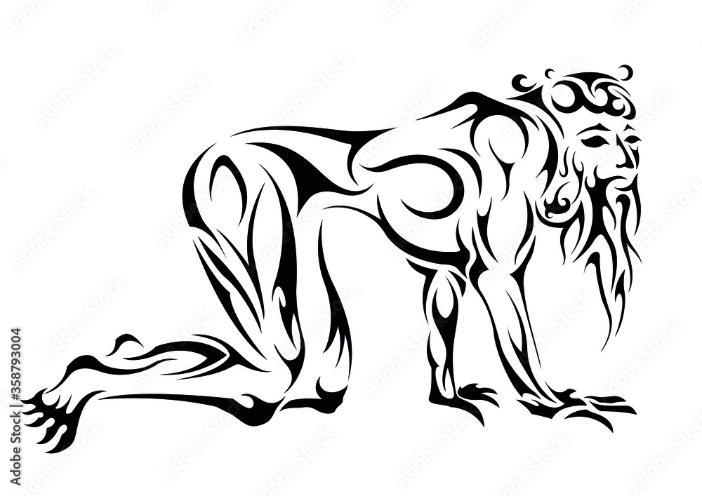 Obraz premium crawling man with beard ancient old mythology abstract celtic tattoo sticker