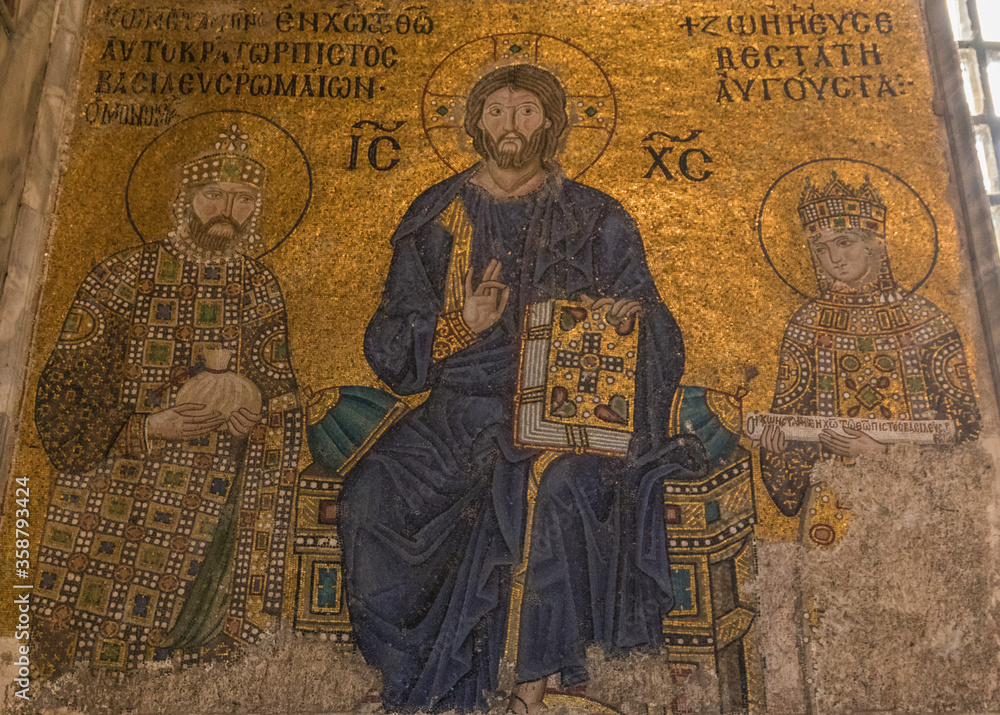 Istanbul, Turkey - a former Greek Orthodox Christian cathedral converted in a mosque and today in a museum, Hagia Sofia is a main landmark. Here in particular its frescoes and mosaics