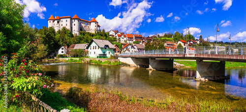 Beautiful romantic medieval castles of Europe - Zuzemberk in Slovenia in Krka river