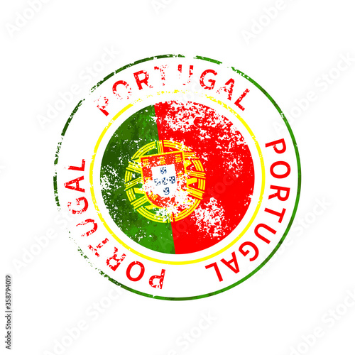 Portugal sign, vintage grunge imprint with flag on white