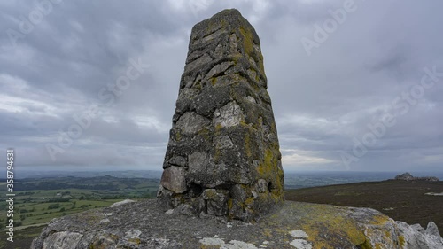 British mountain summit trig point timelapse view with overcast weather