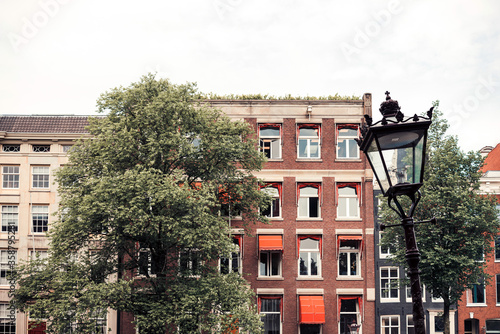 Beautiful street view of Traditional old buildings in Amsterdam,Netherlands