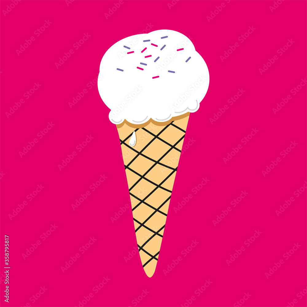 Vector illustration of vanilla ice cream. Ice cream in waffle cone. Vector illustration of vanilla ice cream. Ice cream in waffle cone.