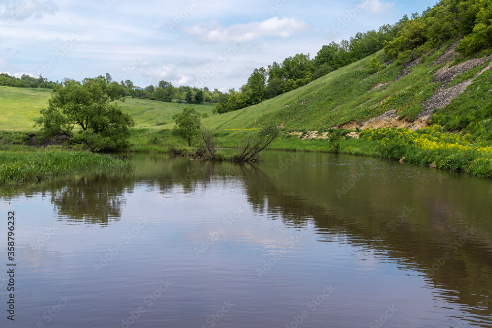 Picturesque valley of the river Vorgol in the Lipetsk region. Russia.