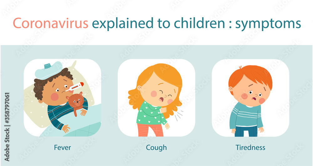 Coronavirus epidemic. Cartoon infographics for children and parents about symptoms 2019-nCoV. Cartoon hand drawn10 illustration isolated on white background in a flat style.