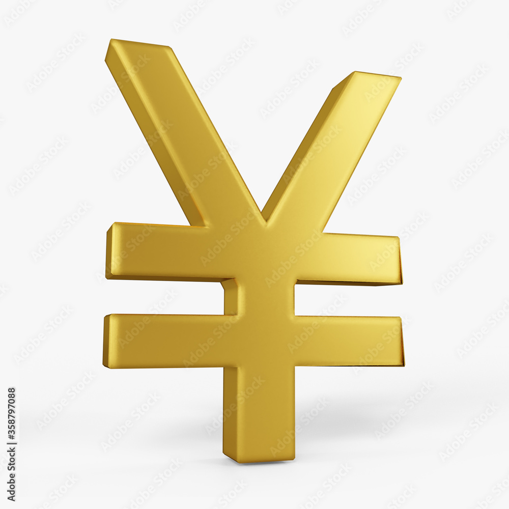 Fototapeta premium yen icon gold color 3D currency symbols, currency icon right view