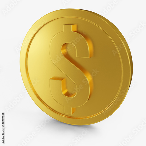 us dollar icon gold coin color 3D currency symbols, currency icon right view