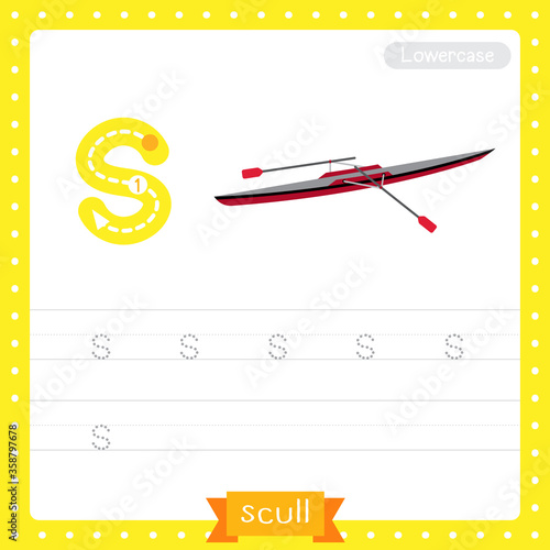 Letter S lowercase tracing practice worksheet of Scull