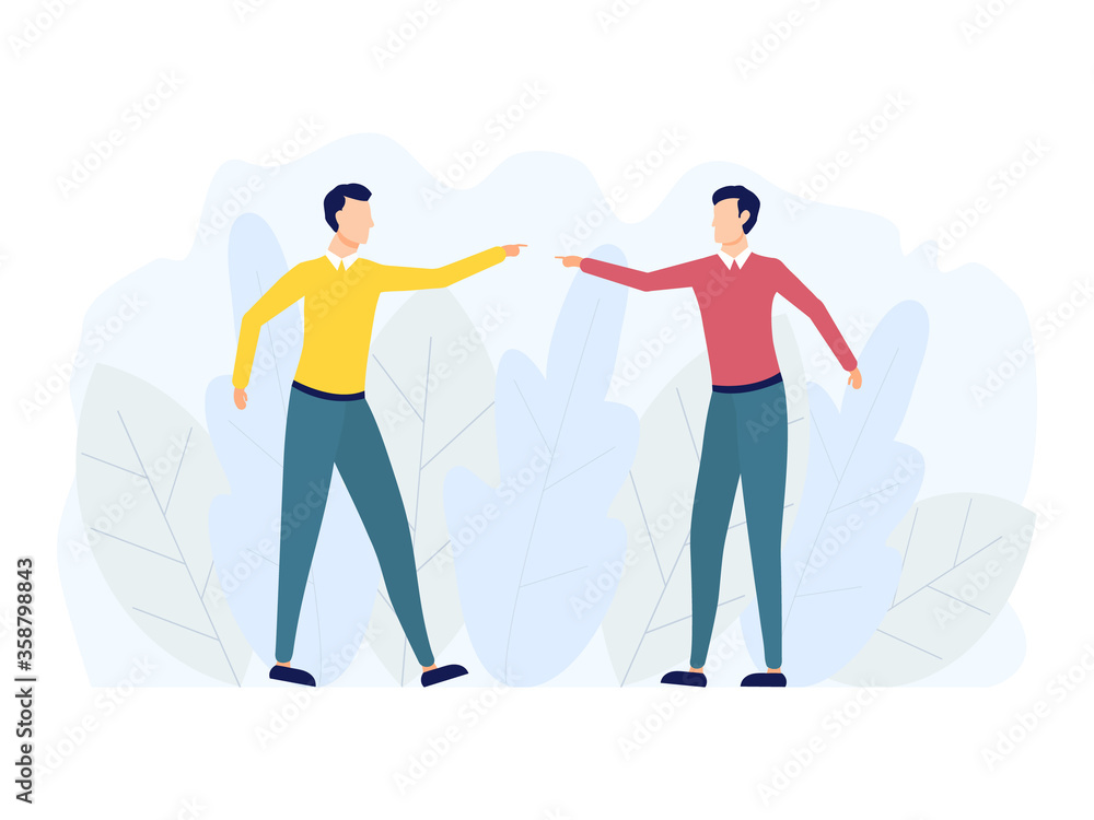 Aggressive people yell at each other. Two angry men with arguing emotions. Business people character vector isolated on white Aggressive people yell at each other. Two angry men with arguing emotions. Business people character vector isolated on white
