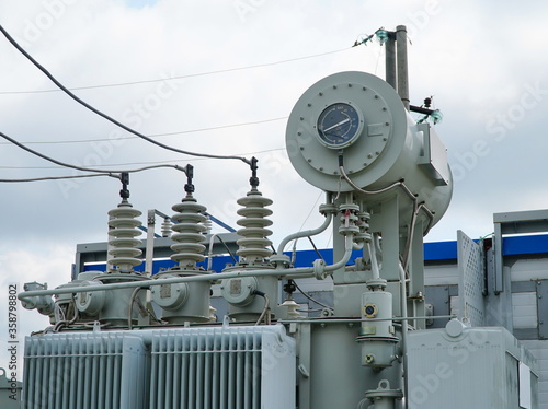 High voltage transformer. High voltage power transformer substation. power transformer.
