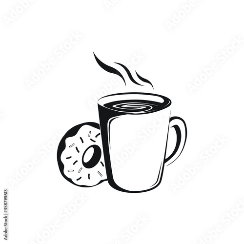 Vector illustration of a coffee mug and a doughnut.